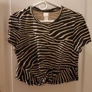 100% Cotton H&M Zebra Print Knotted Crop Top